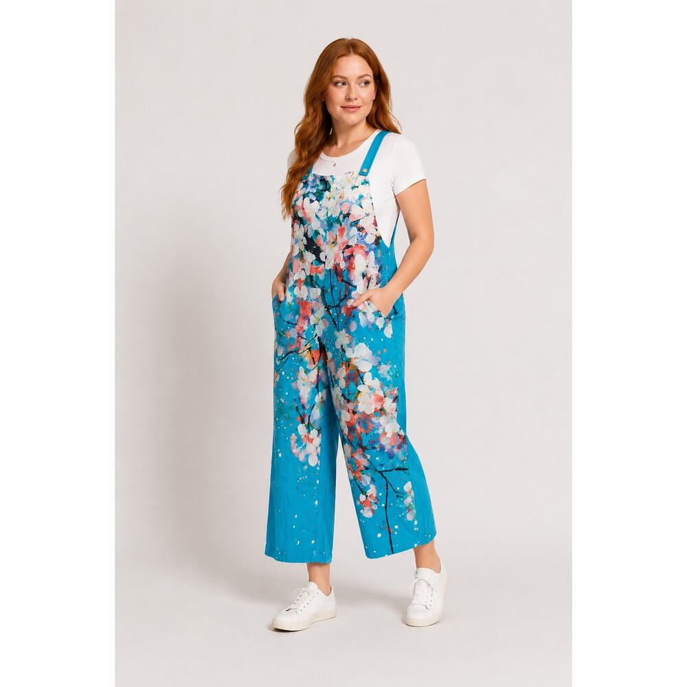 LR1805 Unbranded Floral Wide Leg Jumpsuit Women’s Large Artsy Boho Romper